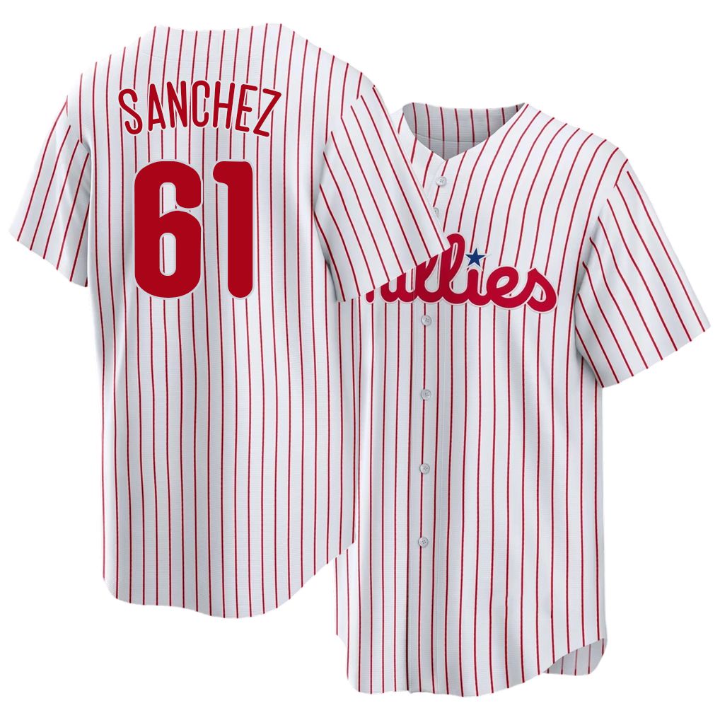 Philadelphia #61 Sanchez Player Baseball Short Sleeve White Jersey Cristopher For Men Women Youth Gift