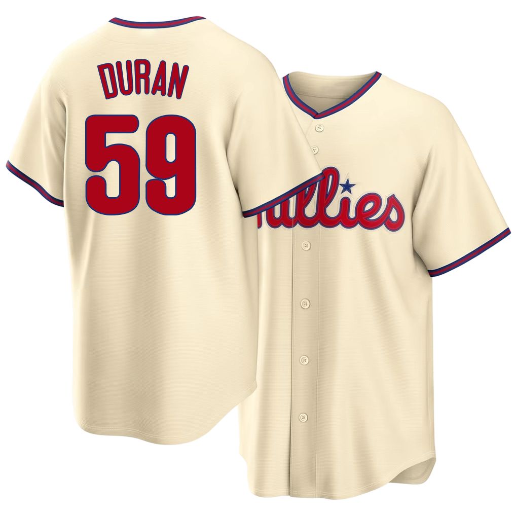 Philadelphia #59 Duran Player Baseball Short Sleeve Cream Jersey Jhoan For Men Women Youth Gift