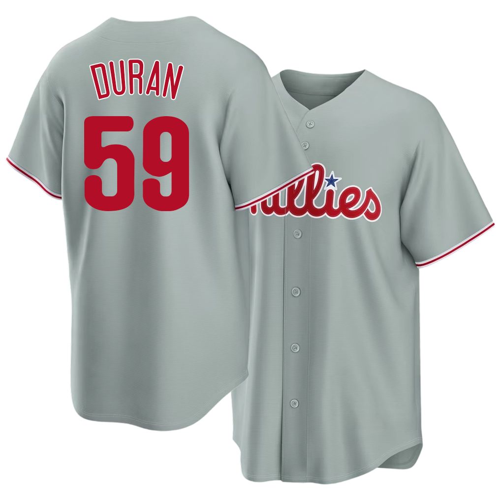 Philadelphia #59 Duran Player Baseball Short Sleeve Gray Jersey Jhoan For Men Women Youth Gift