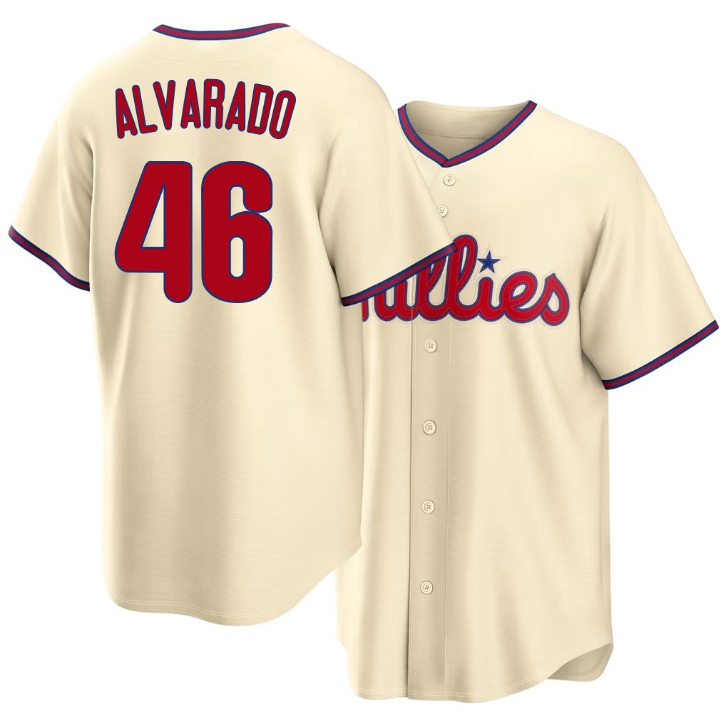 Philadelphia #46 Alvarado Player Baseball Short Sleeve Cream Jersey José For Men Women Youth Gift
