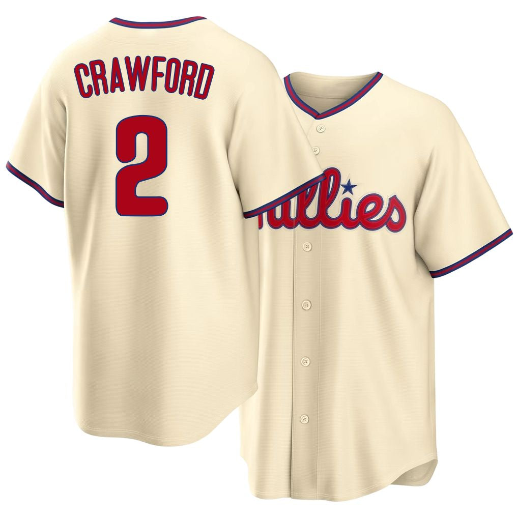 Philadelphia #2 Crawford Player Baseball Short Sleeve Cream Jersey Justin For Men Women Youth Gift