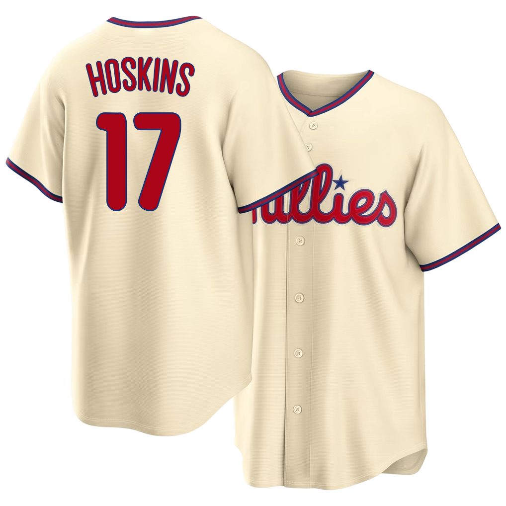 Philadelphia #17 Hoskins Player Baseball Short Sleeve Cream Jersey Rhys For Men Women Youth Gift