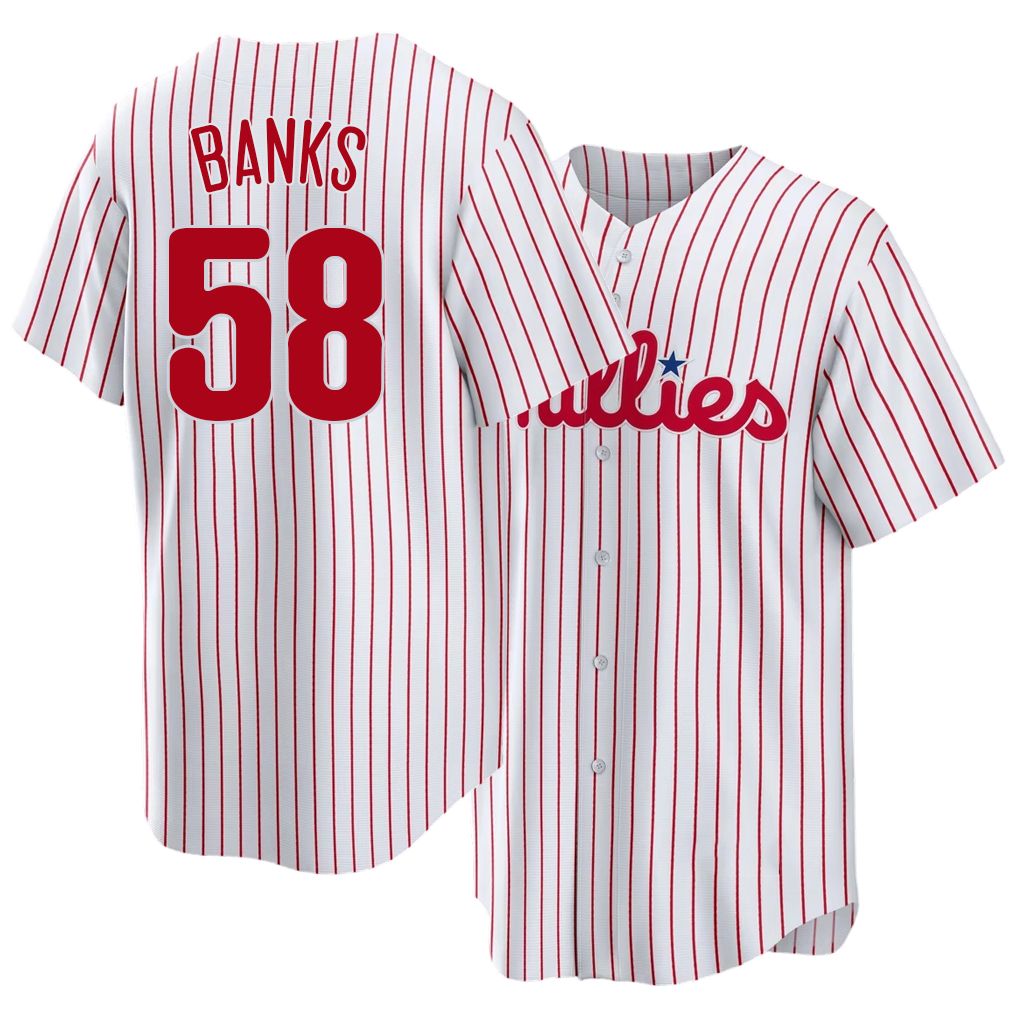 Philadelphia #58 Banks Player Baseball Short Sleeve White Jersey Tanner For Men Women Youth Gift