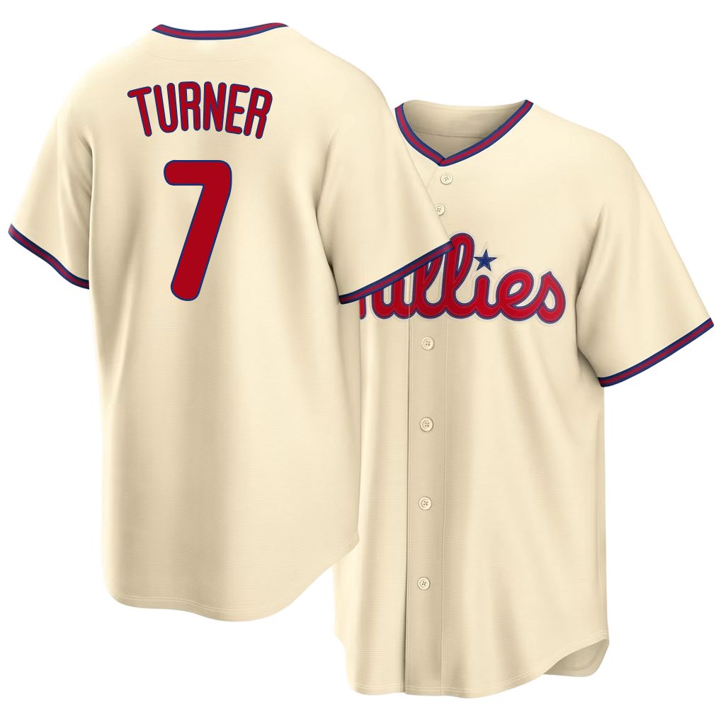 Philadelphia #7 Turner Player Baseball Short Sleeve Cream Jersey Trea For Men Women Youth Gift
