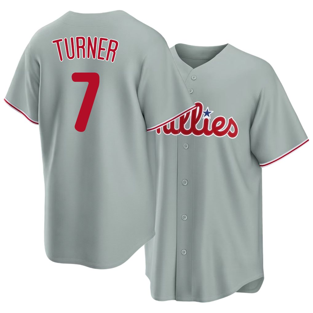 Philadelphia #7 Turner Player Baseball Short Sleeve Gray Jersey Trea For Men Women Youth Gift