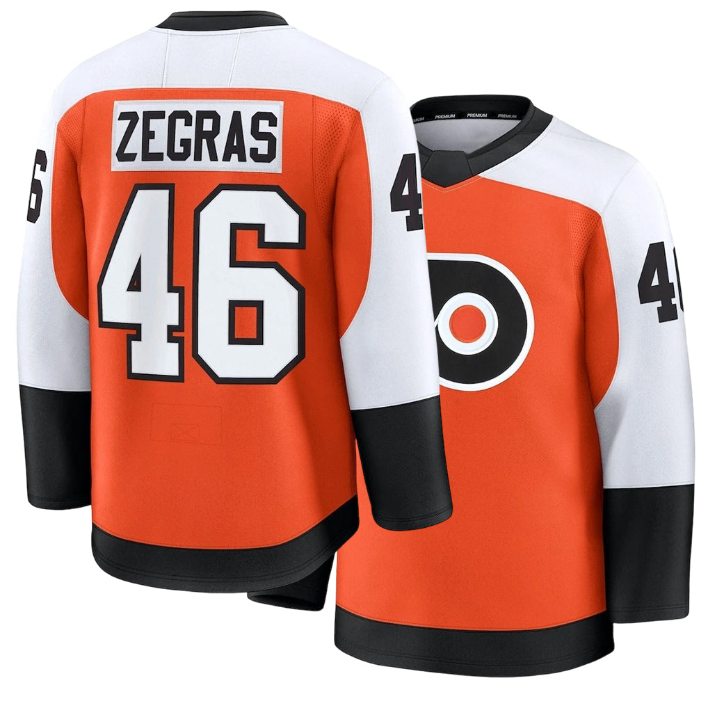 Mens Philadelphia #46 Zegras Player Ice hockey Long Sleeve Orange Trevor Jersey