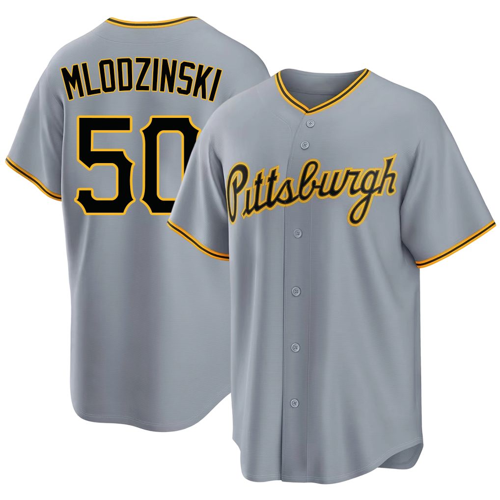 Pittsburgh #50 Mlodzinski Player Baseball Short Sleeve Gray Jersey Carmen For Men Women Youth Gift