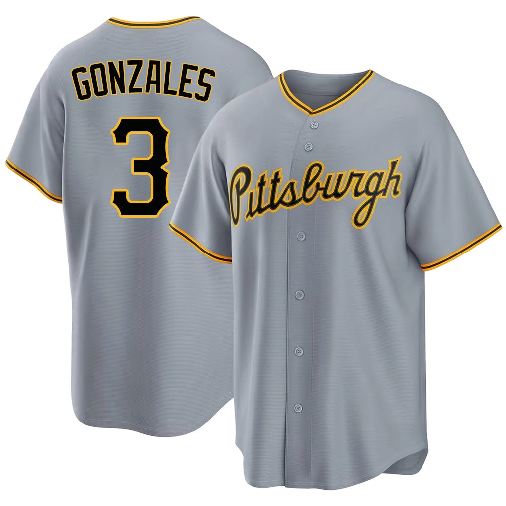 Pittsburgh #3 Gonzales Player Baseball Short Sleeve Gray Jersey Nick For Men Women Youth Gift