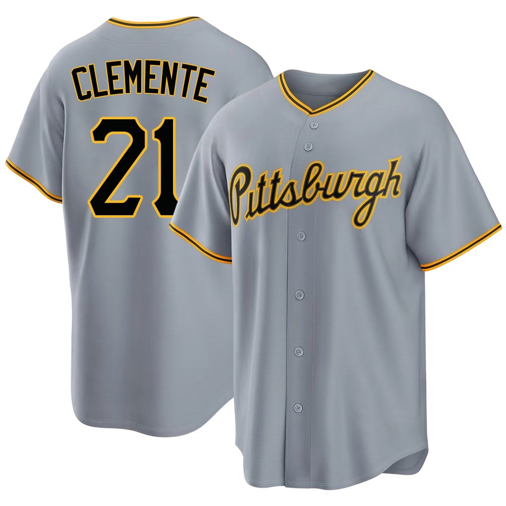 Pittsburgh #21 Clemente Player Baseball Short Sleeve Gray Jersey Roberto For Men Women Youth Gift