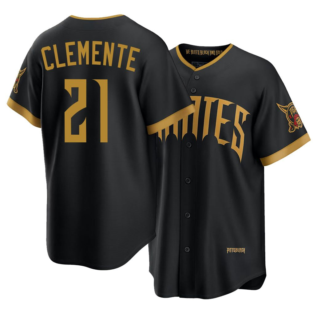 Pittsburgh #21 Clemente Player Baseball Short Sleeve Black Jersey Roberto For Men Women Youth Gift