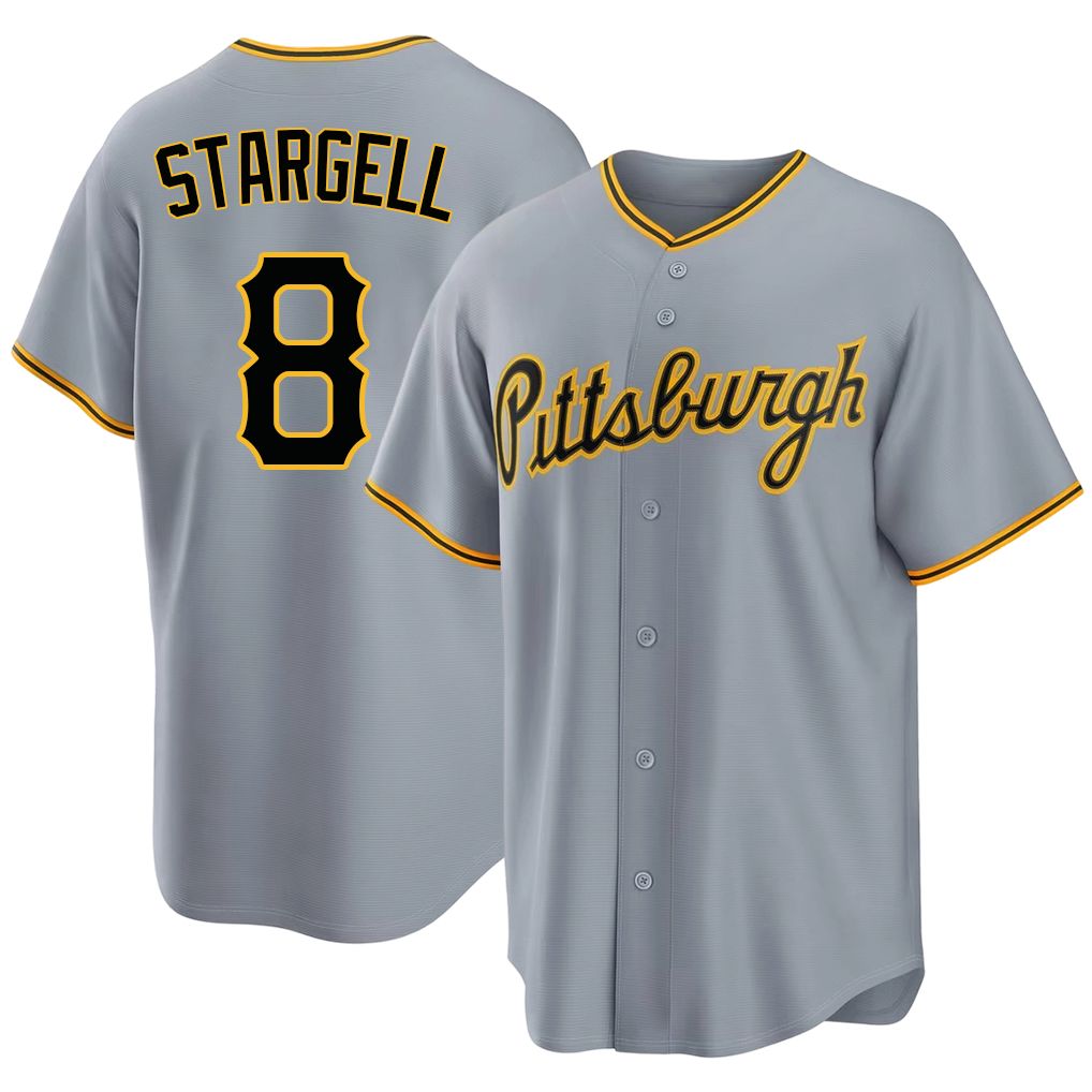 Pittsburgh #8 Stargell  Player Baseball Short Sleeve Gray Jersey Willie For Men Women Youth Gift