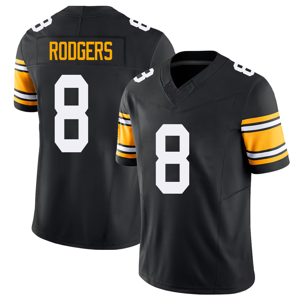 Pittsburgh #8 Rodgers Black Player Football V Neck Short Sleeve Jersey Aaron For Men Youth Women Gift