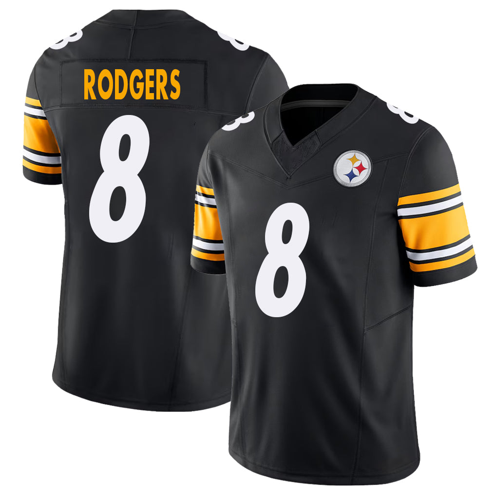 Pittsburgh #8 Rodgers Player Football V Neck Short Sleeve Black Jersey Aaron For Men Youth Women Gift