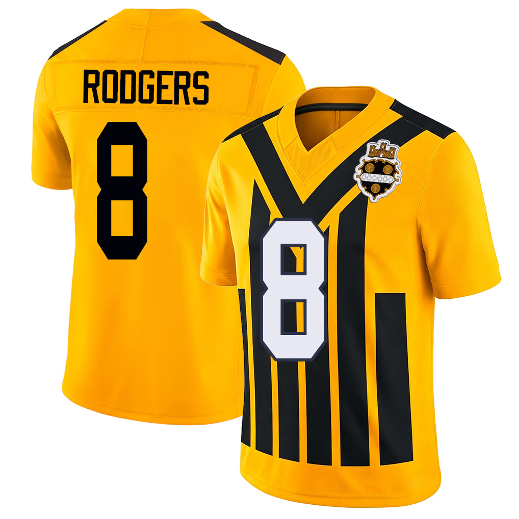 Pittsburgh #8 Rodgers Player Football V Neck Short Sleeve Gold Jersey Aaron For Men Youth Women Gift