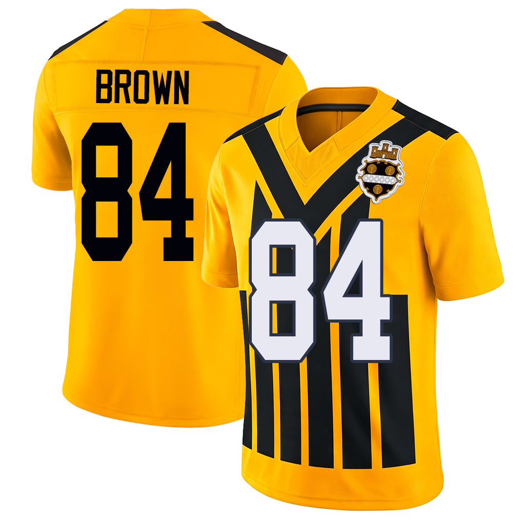 Pittsburgh #84 Brown Player Football V Neck Short Sleeve Gold Jersey Antonio For Men Youth Women Gift