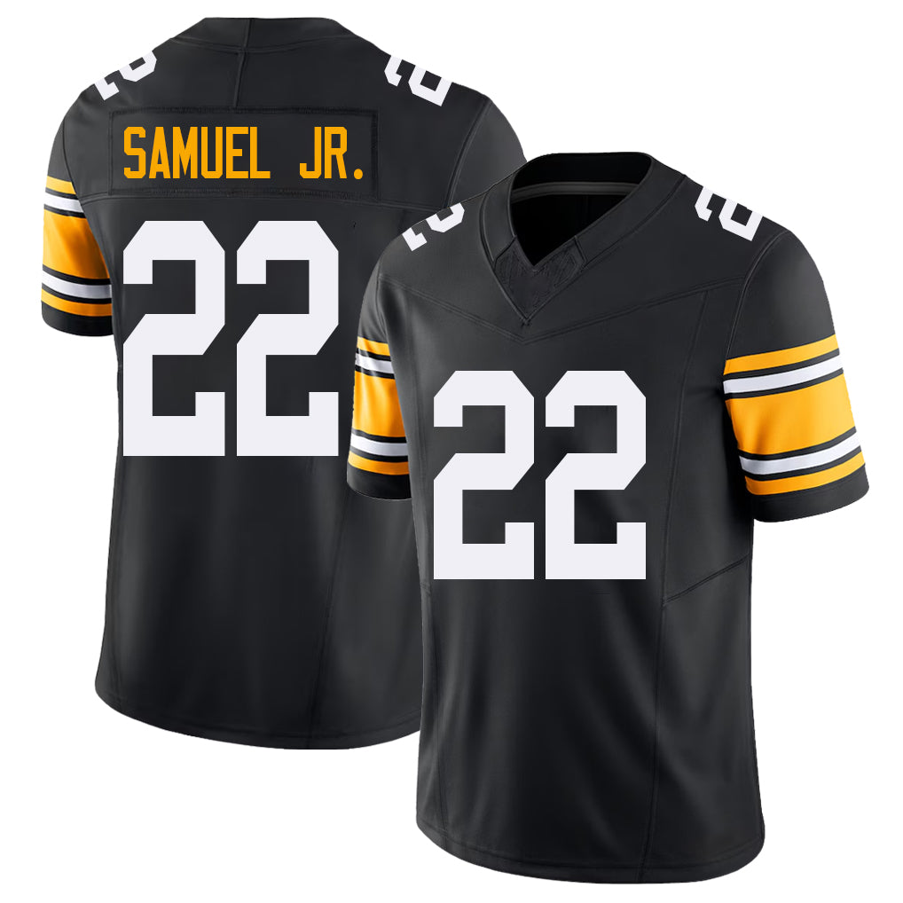 Pittsburgh #22 Samuel Jr. Black Player Football V Neck Short Sleeve Jersey Asante For Men Youth Women Gift