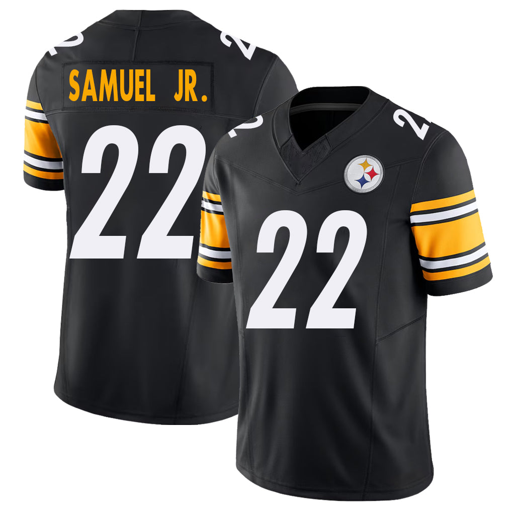 Pittsburgh #22 Samuel Jr. Player Football V Neck Short Sleeve Black Jersey Asante For Men Youth Women Gift