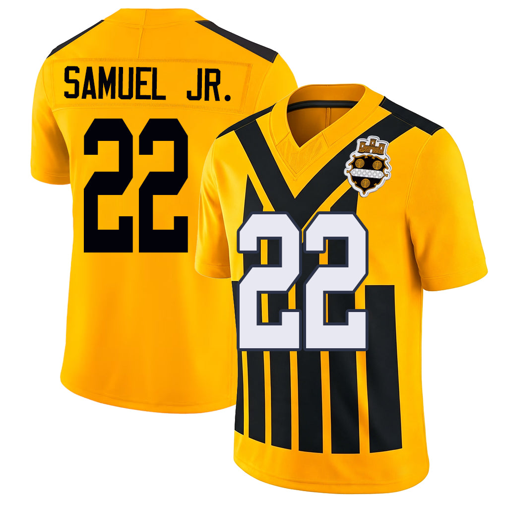 Pittsburgh #22 Samuel Jr. Player Football V Neck Short Sleeve Gold Jersey Asante For Men Youth Women Gift