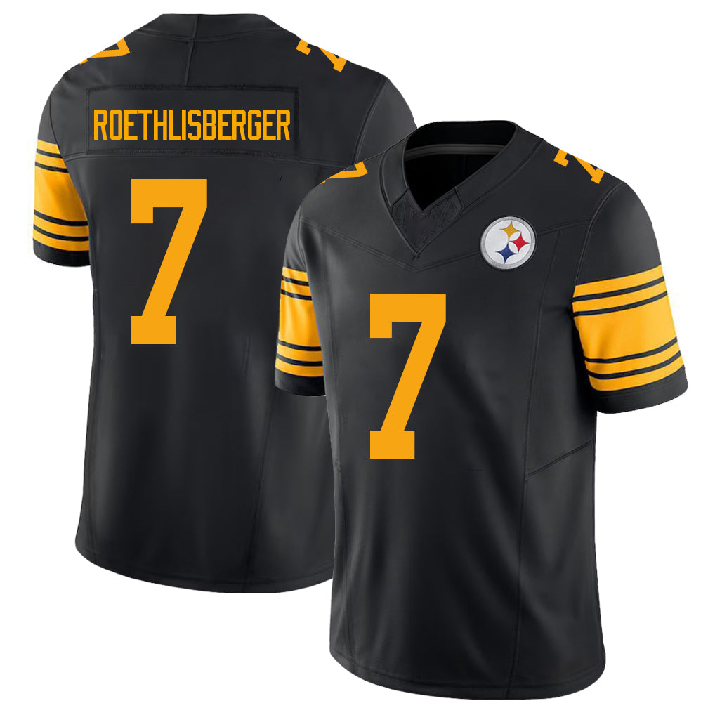 Pittsburgh #7 Roethlisberger Player Football V Neck Short Sleeve Jersey Black Ben For Men Youth Women Gift