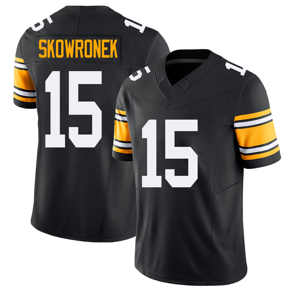 Pittsburgh #15 Skowronek Black Player Football V Neck Short Sleeve Jersey Ben For Men Youth Women Gift
