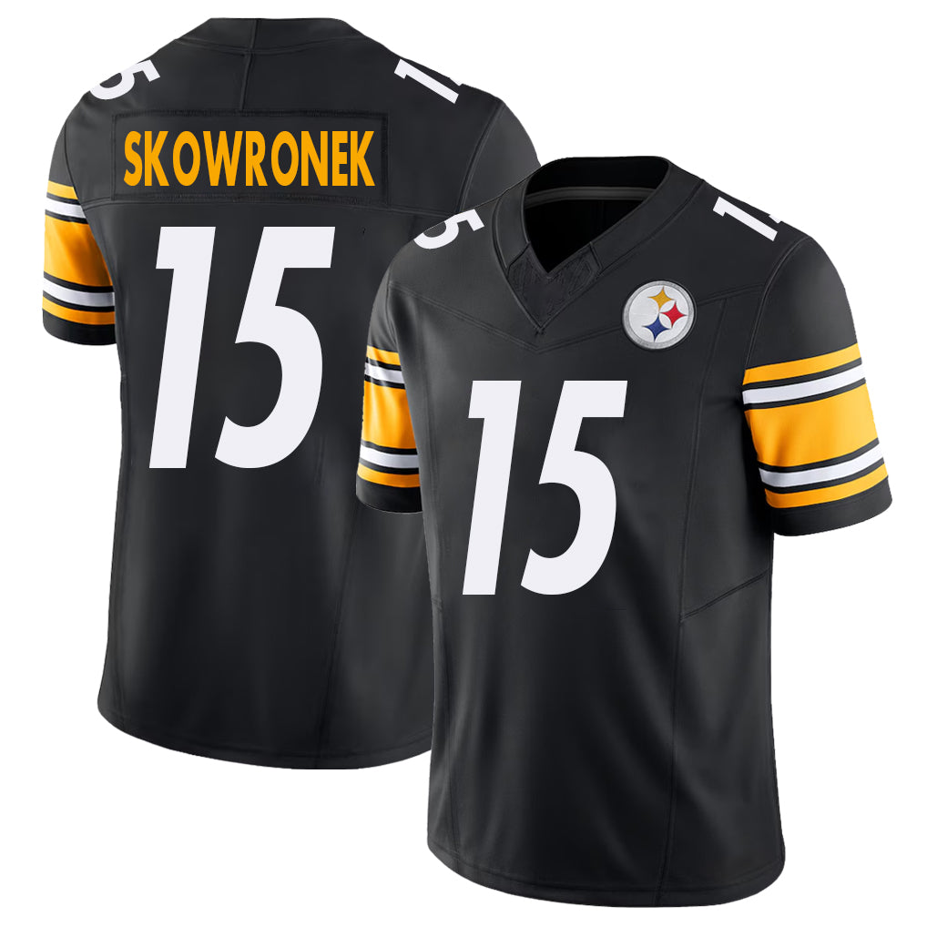 Pittsburgh #15 Skowronek Player Football V Neck Short Sleeve Black Jersey Ben For Men Youth Women Gift