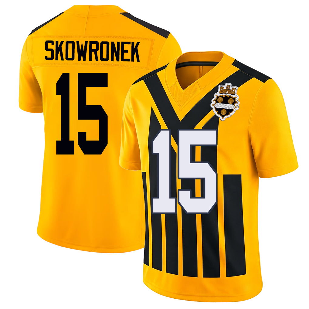 Pittsburgh #15 Skowronek Player Football V Neck Short Sleeve Gold Jersey Ben For Men Youth Women Gift