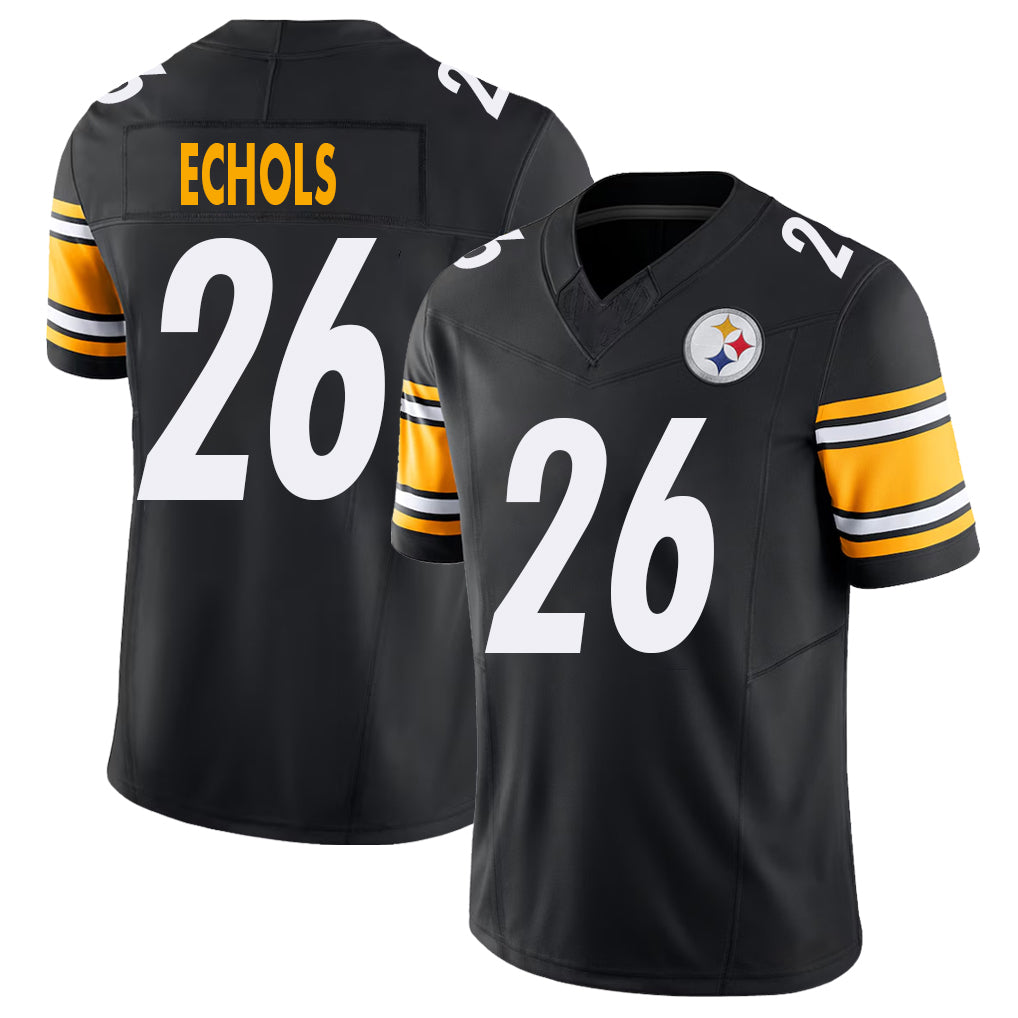 Pittsburgh #26 Echols Player Football V Neck Short Sleeve Black Jersey Brandin For Men Youth Women Gift