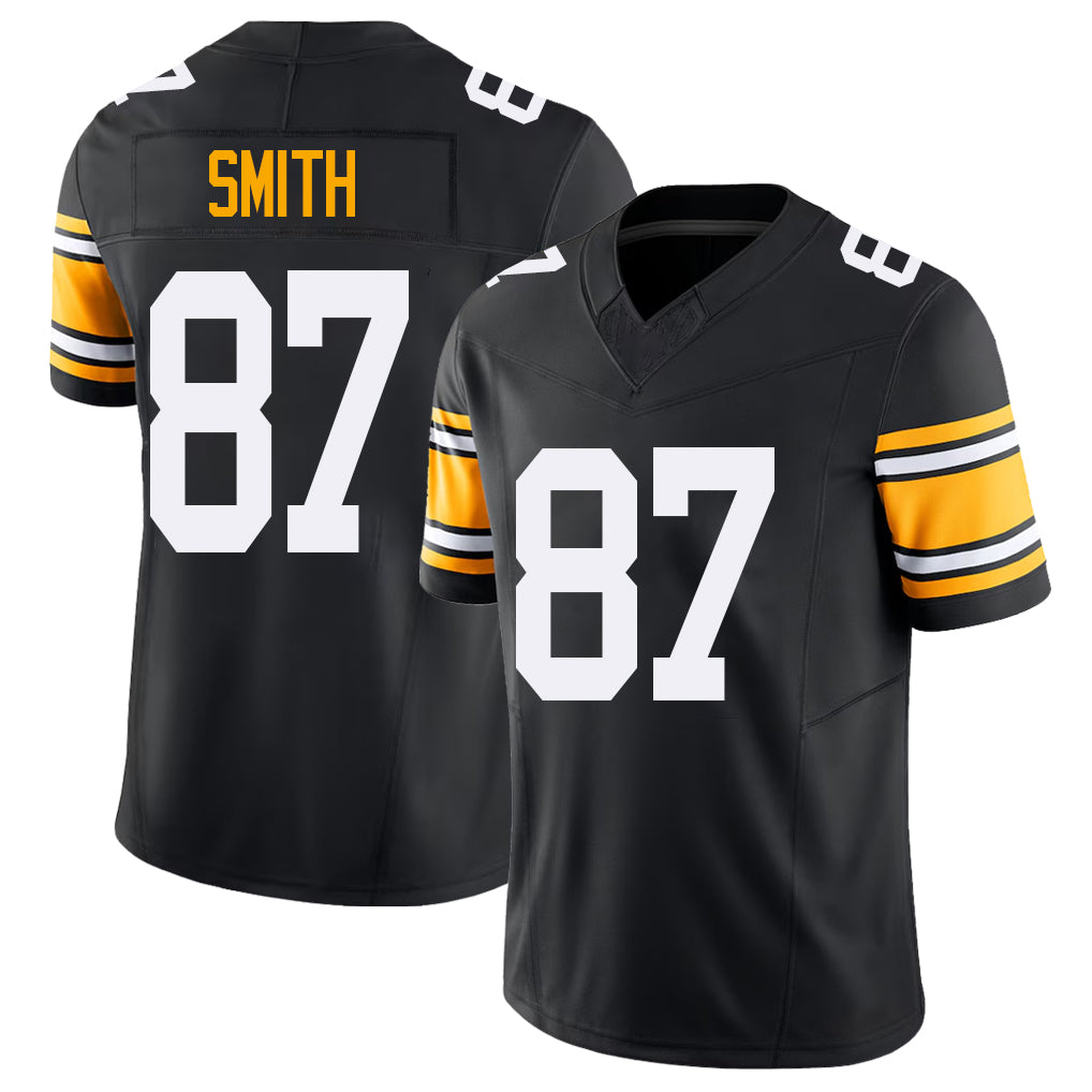 Pittsburgh #87 Smith Black Player Football V Neck Short Sleeve Jersey Brandon For Men Youth Women Gift