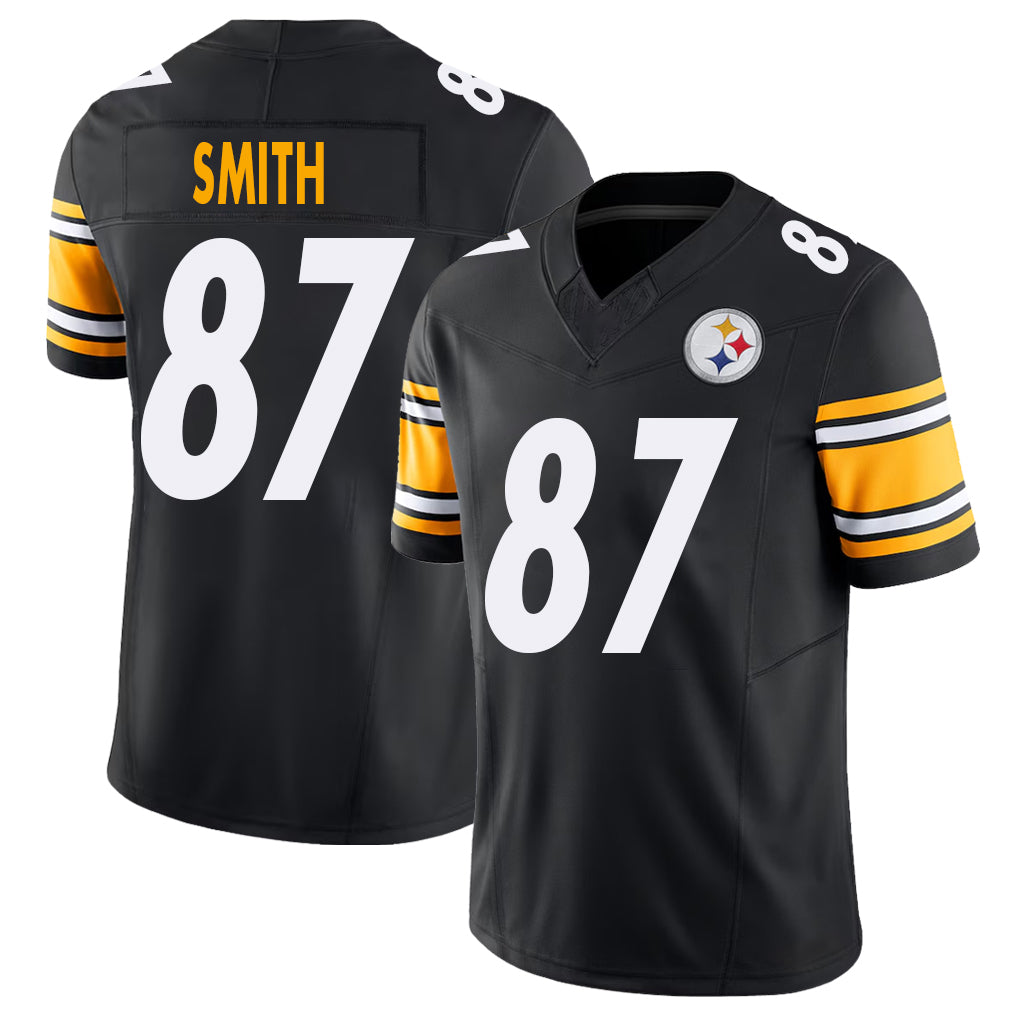 Pittsburgh #87 Smith Player Football V Neck Short Sleeve Black Jersey Brandon For Men Youth Women Gift