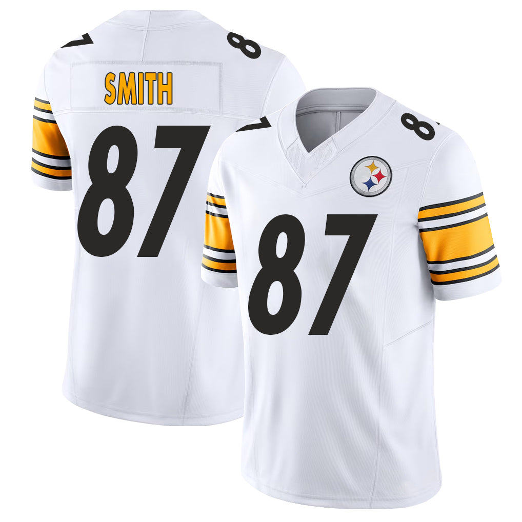 Pittsburgh #87 Smith Player Football V Neck Short Sleeve White Jersey Brandon For Men Youth Women Gift