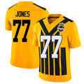 Pittsburgh #77 Jones Player Football V Neck Short Sleeve Gold Jersey Broderick For Men Youth Women Gift