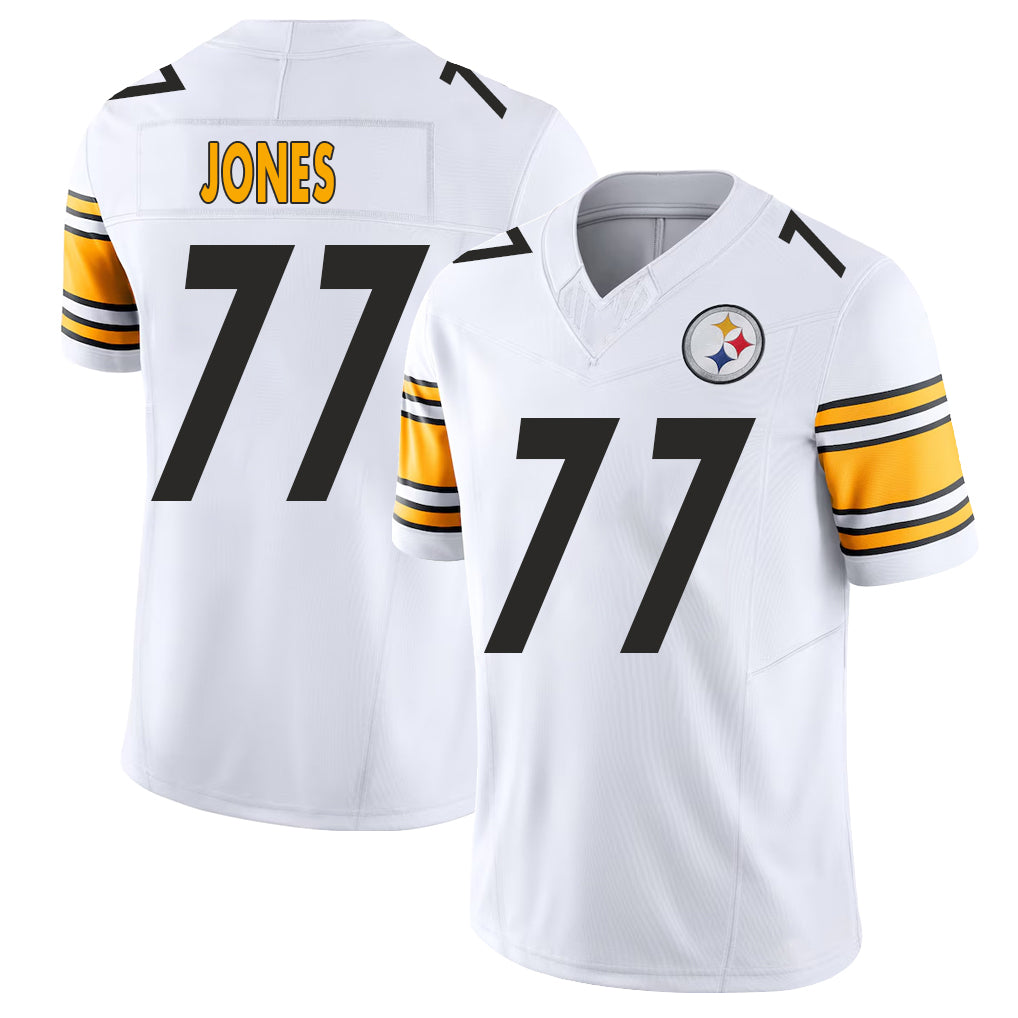Pittsburgh #77 Jones Player Football V Neck Short Sleeve White Jersey Broderick For Men Youth Women Gift