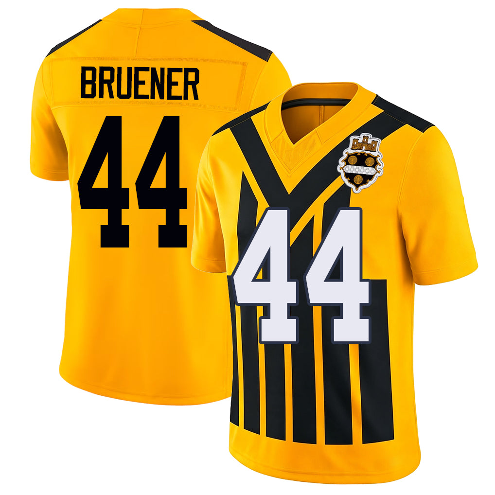 Pittsburgh #44 Bruener Player Football V Neck Short Sleeve Gold Jersey Carson For Men Youth Women Gift