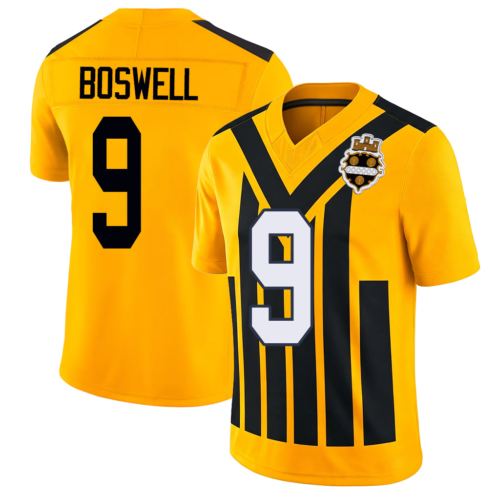 Pittsburgh #9 Boswell Player Football V Neck Short Sleeve Gold Jersey Chris For Men Youth Women Gift
