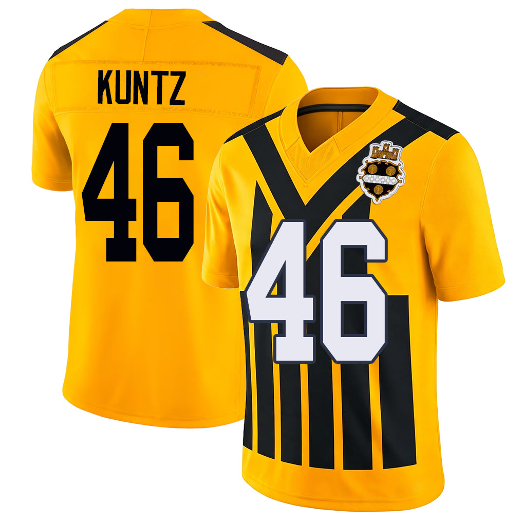 Pittsburgh #46 Kuntz Player Football V Neck Short Sleeve Gold Jersey Christian For Men Youth Women Gift