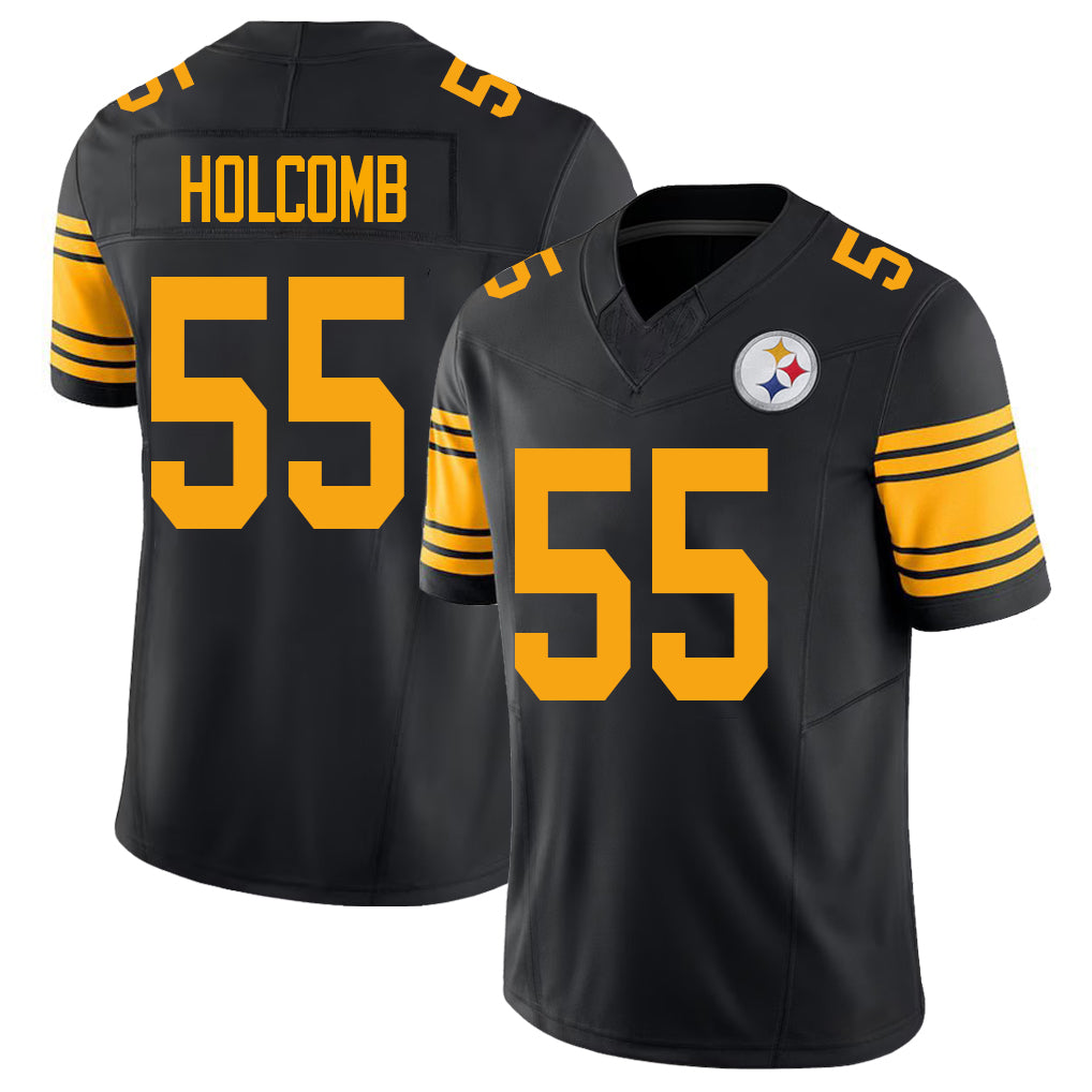 Pittsburgh #55 Holcomb Player Football V Neck Short Sleeve Jersey Black Cole For Men Youth Women Gift