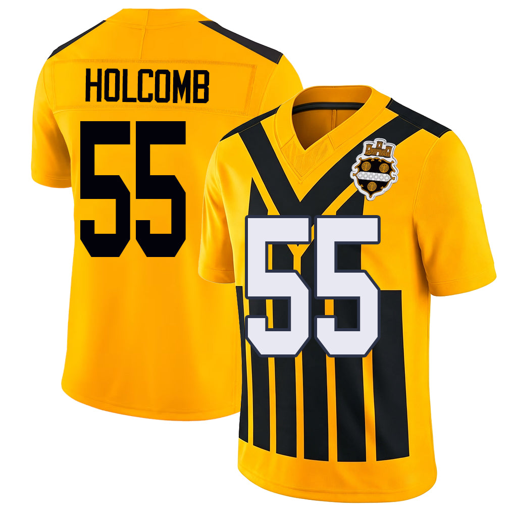 Pittsburgh #55 Holcomb Player Football V Neck Short Sleeve Gold Jersey Cole For Men Youth Women Gift