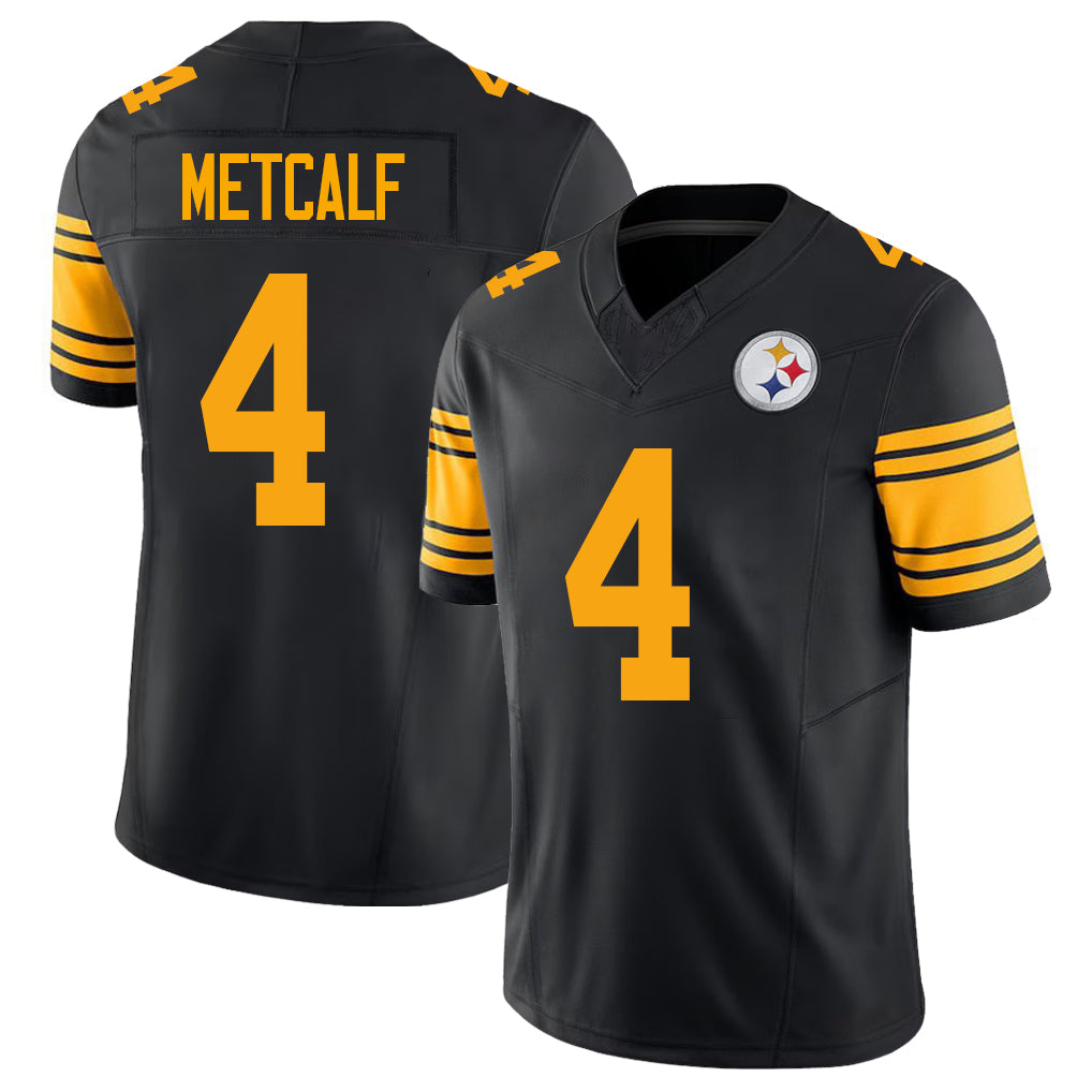 Pittsburgh #4 Metcalf Player Football V Neck Short Sleeve Jersey Black DK For Men Youth Women Gift