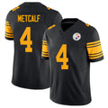 Pittsburgh #4 Metcalf Player Football V Neck Short Sleeve Jersey Black DK For Men Youth Women Gift
