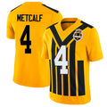Pittsburgh #4 Metcalf Player Football V Neck Short Sleeve Gold Jersey DK For Men Youth Women Gift