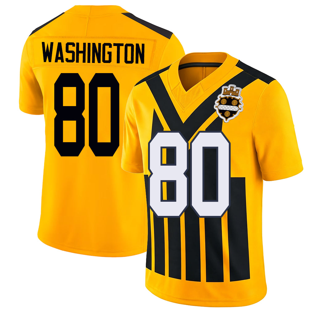 Pittsburgh #80 Washington Player Football V Neck Short Sleeve Gold Jersey Darnell For Men Youth Women Gift