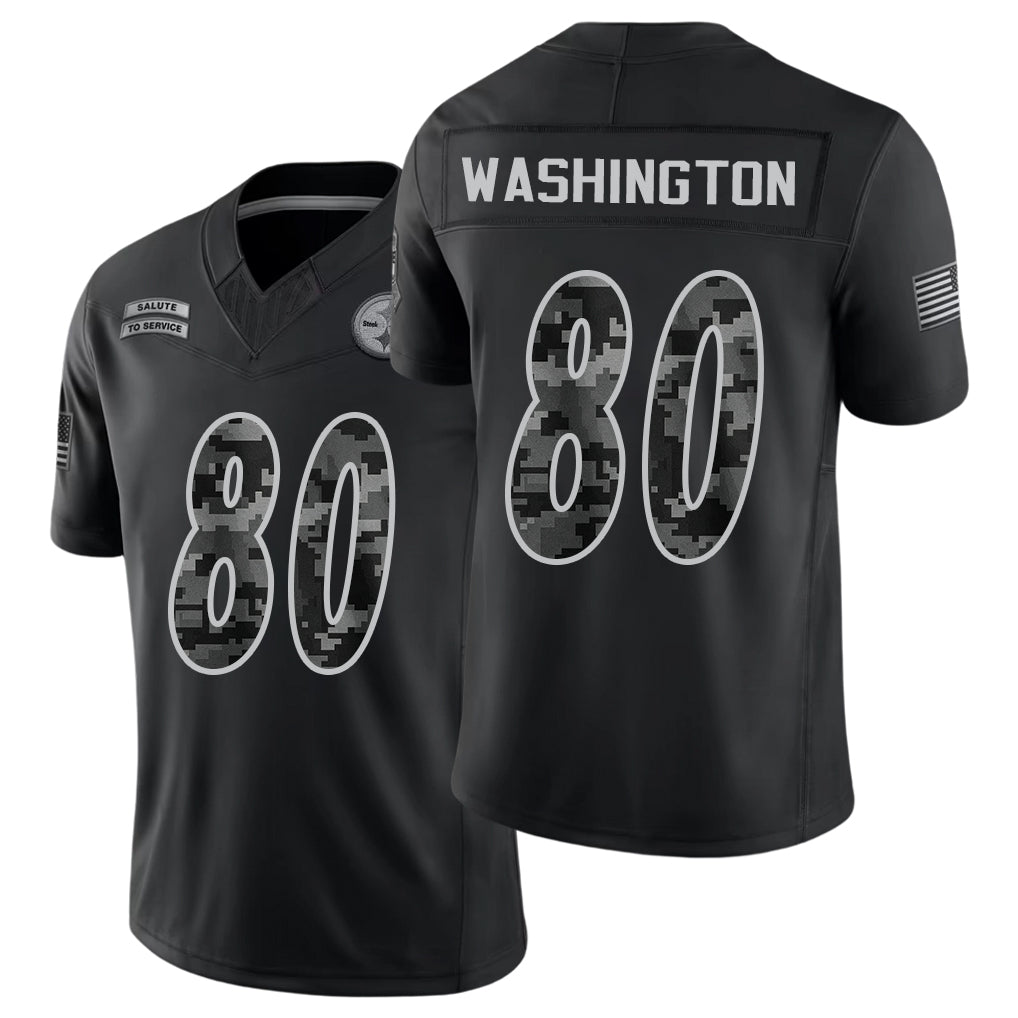 Pittsburgh #80 Washington Player Football V Neck Short Sleeve Black Jersey Darnell For Men Youth Women Gift