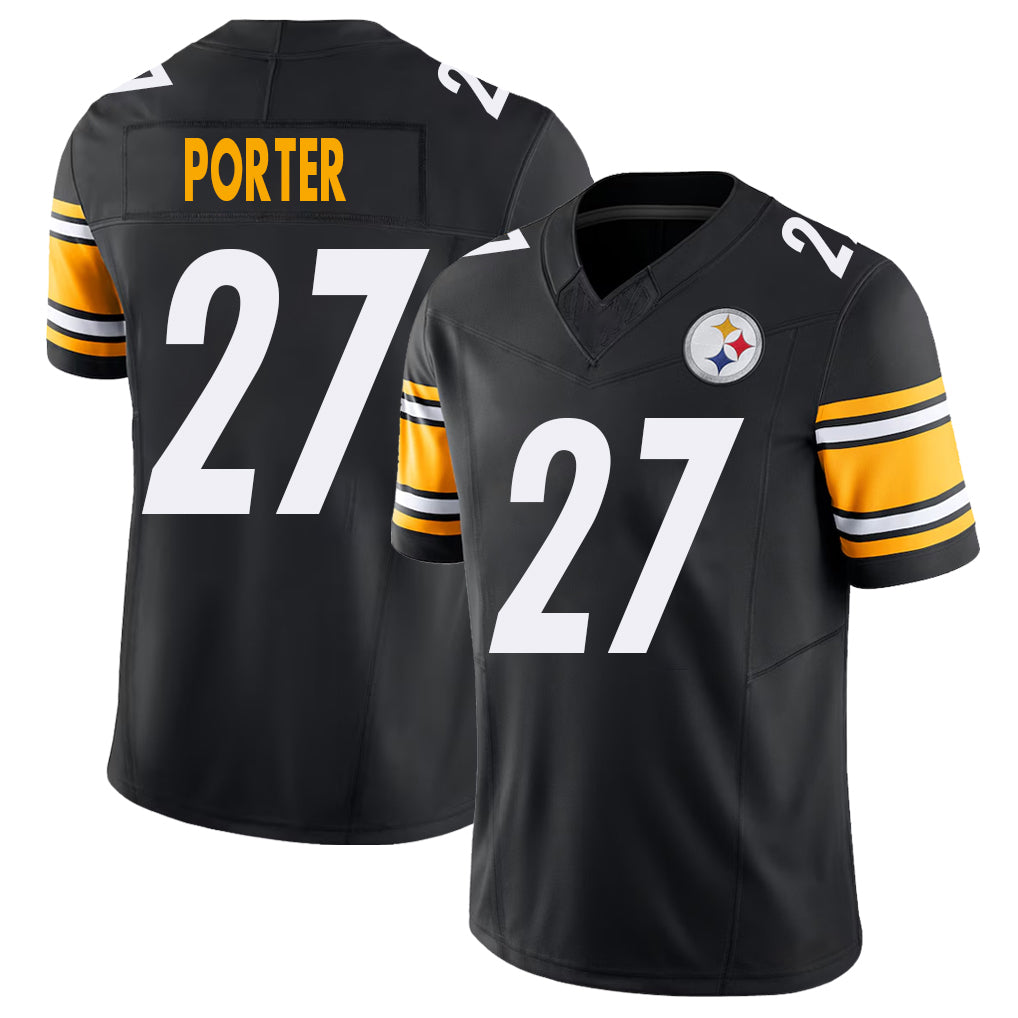 Pittsburgh #27 Porter Player Football V Neck Short Sleeve Black Jersey Daryl For Men Youth Women Gift