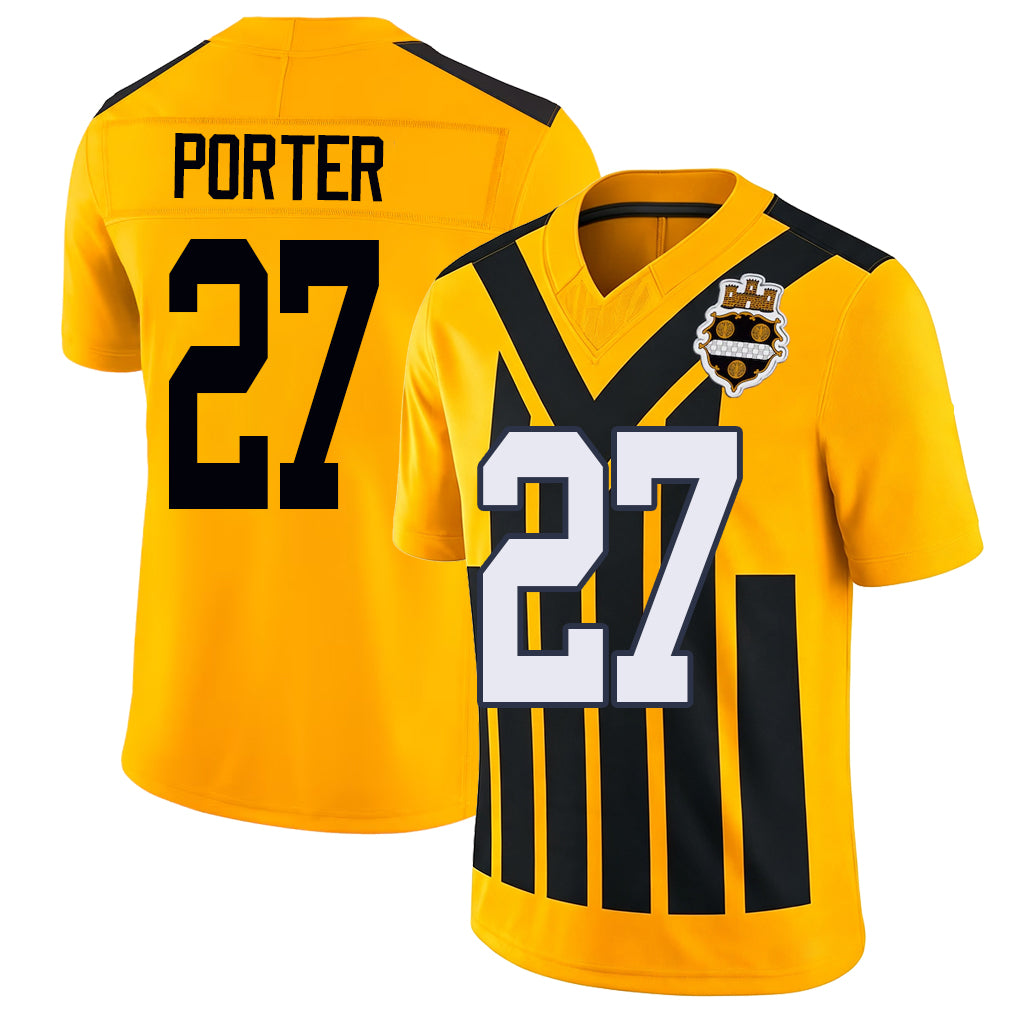 Pittsburgh #27 Porter Player Football V Neck Short Sleeve Gold Jersey Daryl For Men Youth Women Gift
