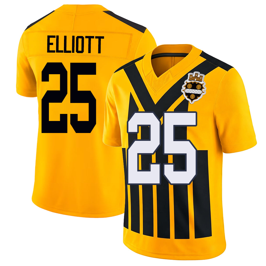 Pittsburgh #25 Elliott Player Football V Neck Short Sleeve Gold Jersey DeShon For Men Youth Women Gift