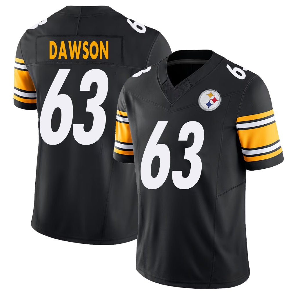 Pittsburgh #63 Dawson Player Football V Neck Short Sleeve Black Jersey Dermontti For Men Youth Women Gift