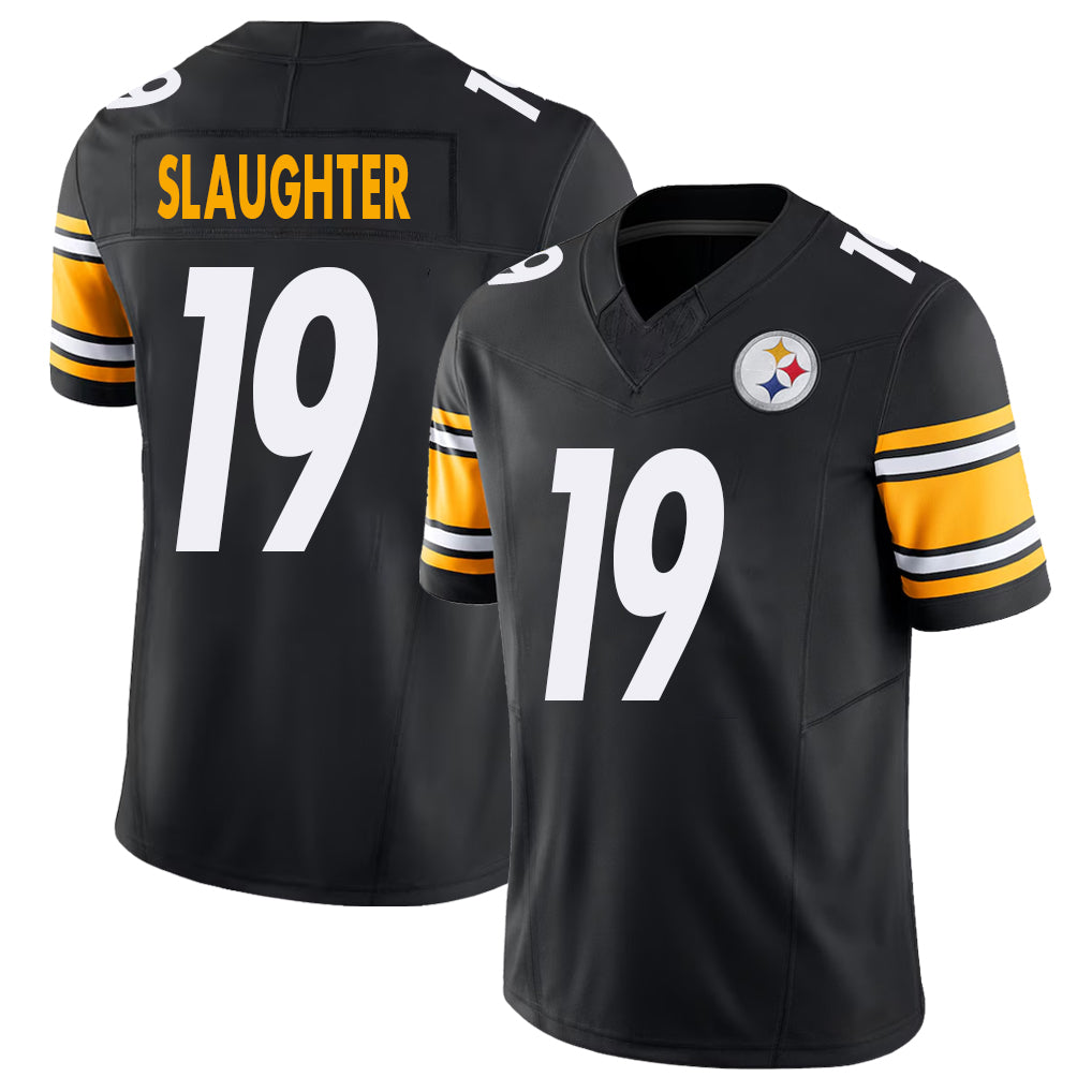 Pittsburgh #19 Slaughter Player Football V Neck Short Sleeve Black Jersey Doneiko For Men Youth Women Gift