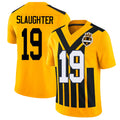 Pittsburgh #19 Slaughter Player Football V Neck Short Sleeve Gold Jersey Doneiko For Men Youth Women Gift