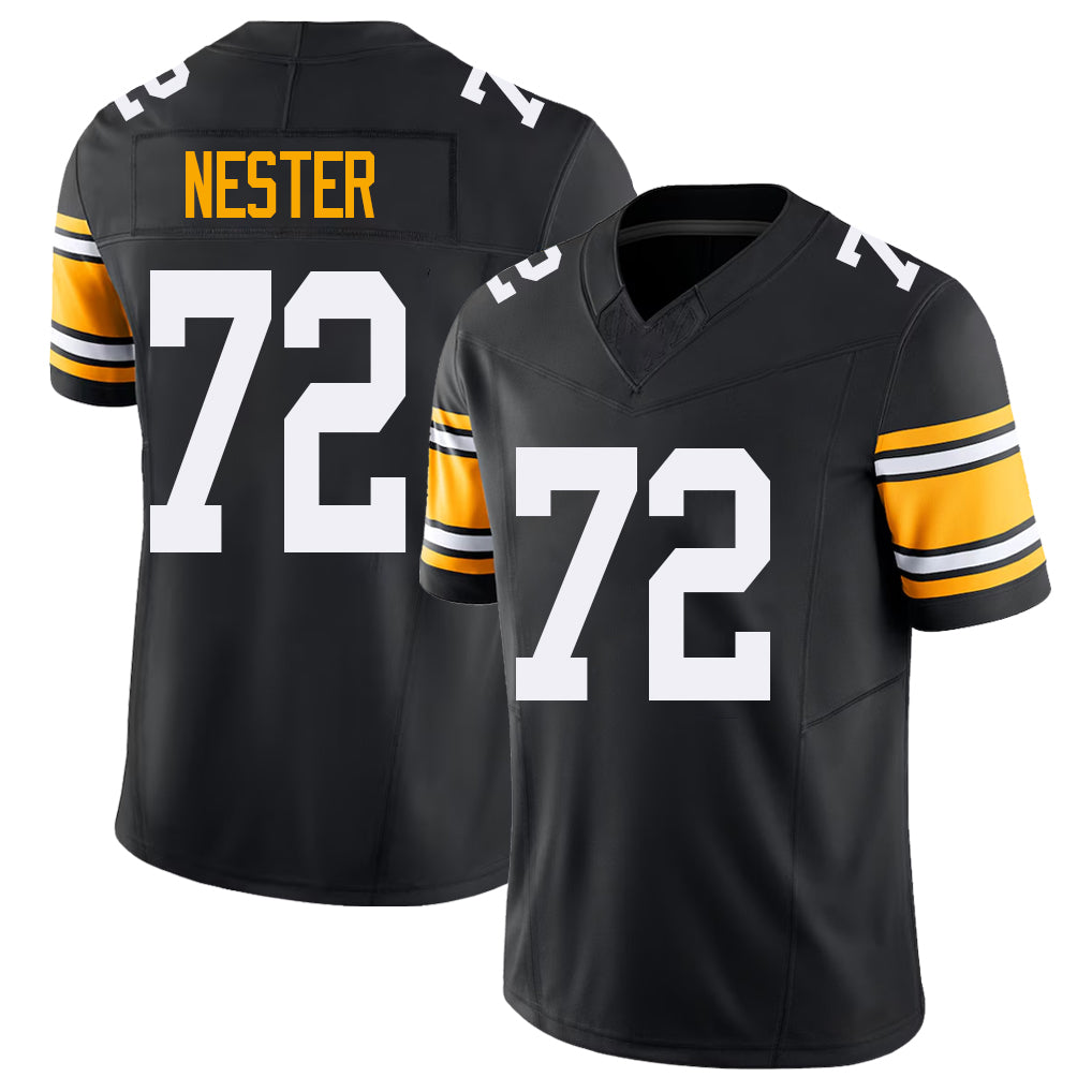 Pittsburgh #72 Nester Black Player Football V Neck Short Sleeve Jersey Doug For Men Youth Women Gift