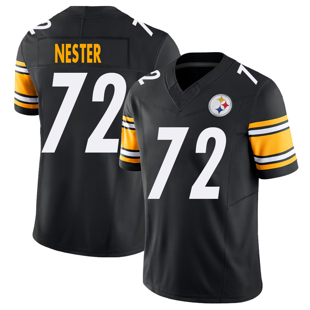 Pittsburgh #72 Nester Player Football V Neck Short Sleeve Black Jersey Doug For Men Youth Women Gift